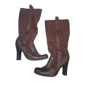 Mossimo Brown Faux Leather Suede Tall Block Heel Boots 096/07/1044 7.5 Bohemian